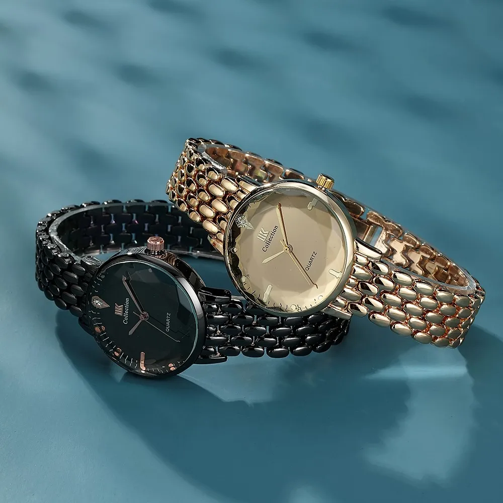 

Luxury Watch Women Round Lace Glass 3 Nails 1 Diamond Rice Grain Steel Belt Set 1 Ladies Quartz Watch Wristwatch Clock Gift#W