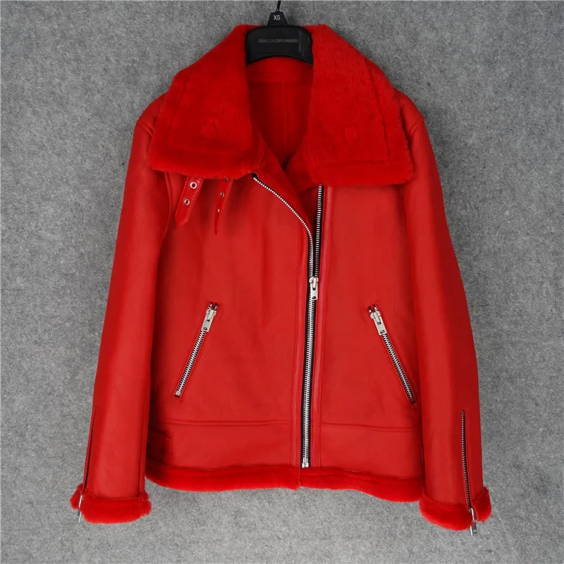 

Winter 2020 New Women Lamb fur Bomber Real leather jacket sheepskin Double face Shearling Coat Oversized Genuine Leather jacket