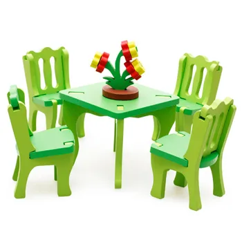 

1 Set Wooden 3D Puzzles Kids Children DIY Educational Toy Wooden 3D Assembly Model Puzzle Home Table Chair Dresser Puzzle Toys