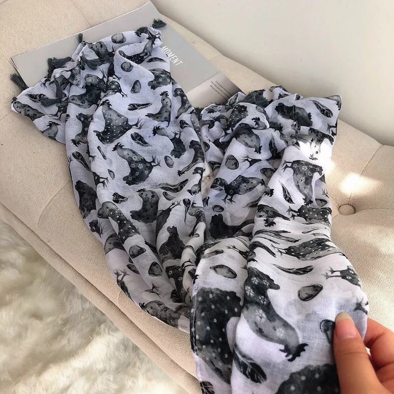

Ladies Lovely Animal Cock Pattern Tassel Viscose Shawl Scarf Women High Quality Wrap Pashmina Stole Bufandas Muslim Hijab Snood