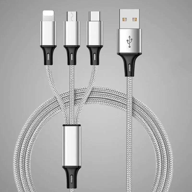 3 в 1 USB кабель для iPhone XS Max XR X 8 7 зарядное устройство Micro USB кабель 2 в 1 кабель для мобильного телефона usb type-c - Color: Silver