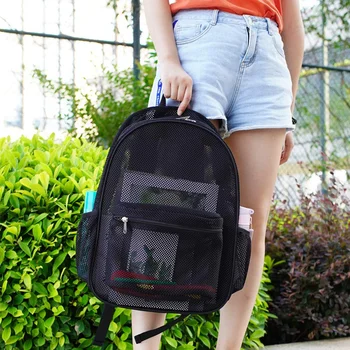 

FGGS-Heavy Duty Mesh Backpack See Through Student Backpack Shoulder Schoolbag for Commuting Swimming Travel Beach Outdoor Sports