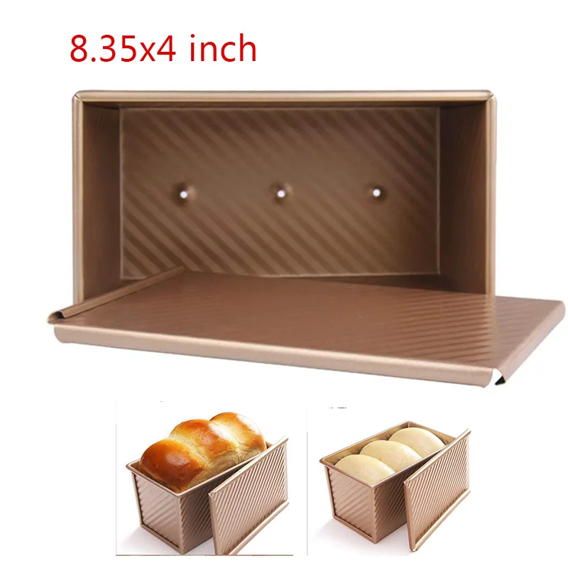 450g Rectangle Loaf Pan with Cover Bread Baking Mould Cake Toast Non-Stick Toast Box with Lid Gold Aluminized Steel Bread Mould