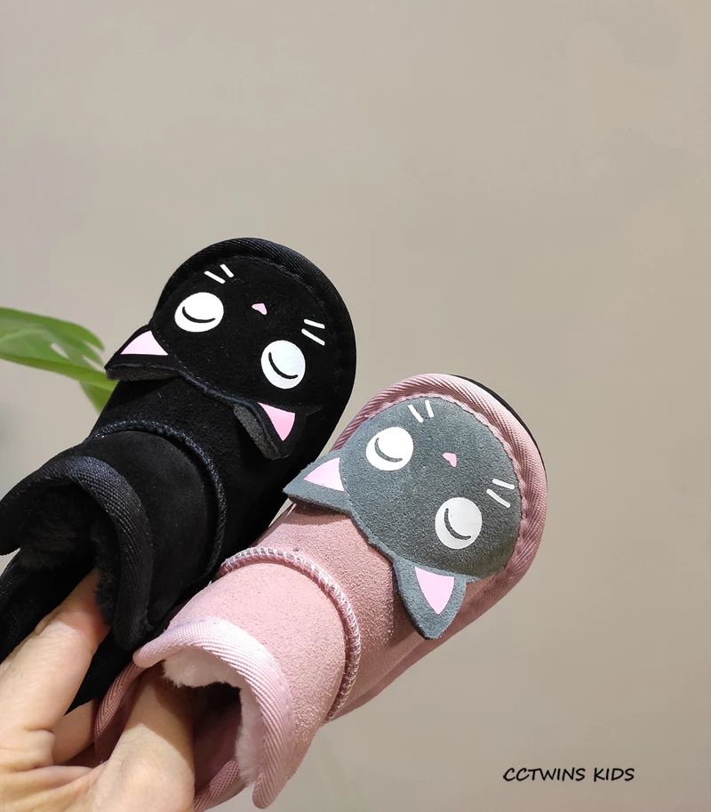CCTWINS/детская обувь; коллекция года; модные зимние ботинки для девочек с изображением кота; обувь из натуральной кожи для мальчиков; повседневные Черные ботиночки; SNB004