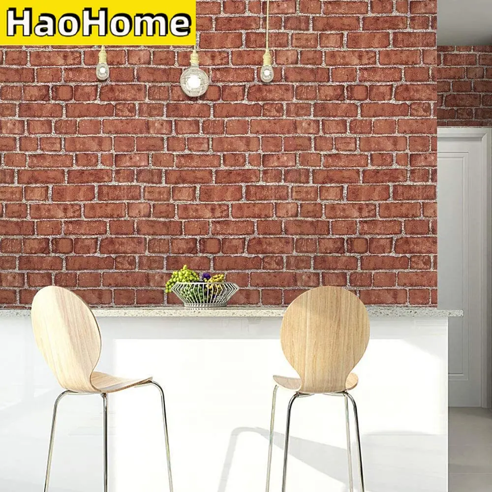 HaoHome Red Brick Wallpaper Peel and Stick Wallpaper Faux Brick Self Adhesive Removable Waterproof Contact Paper Stone Wallpaper