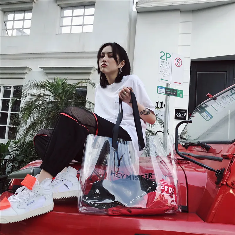 2021 Transparent PVC Handbag beach Shoulder bag Women New Trend Tote Hot Sale Jelly Color Plastic Clear Bag Large capacity