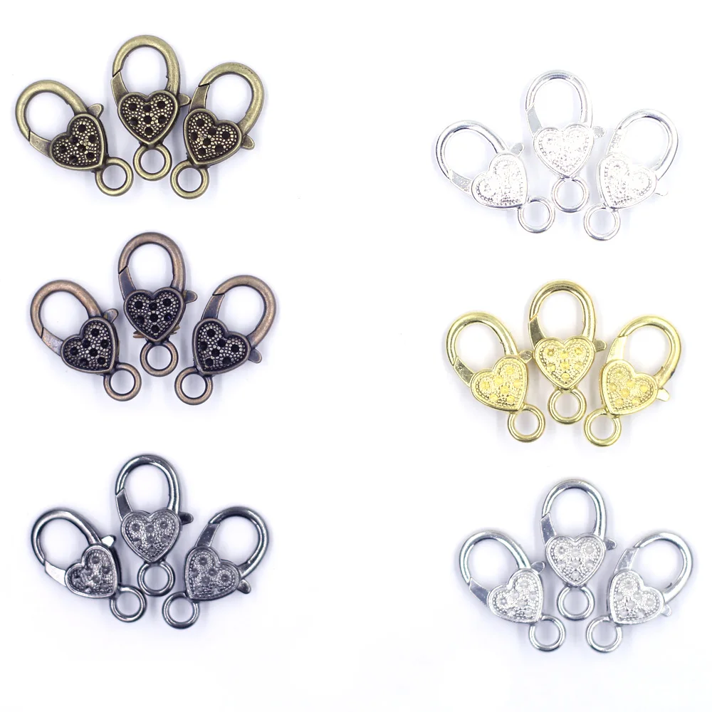 

10Pcs Lobster Clasp Hooks Silver Gold Bronze Heart Flower For Necklace Bracelet Chain Jewelry DIY Accessory Findings 27mm