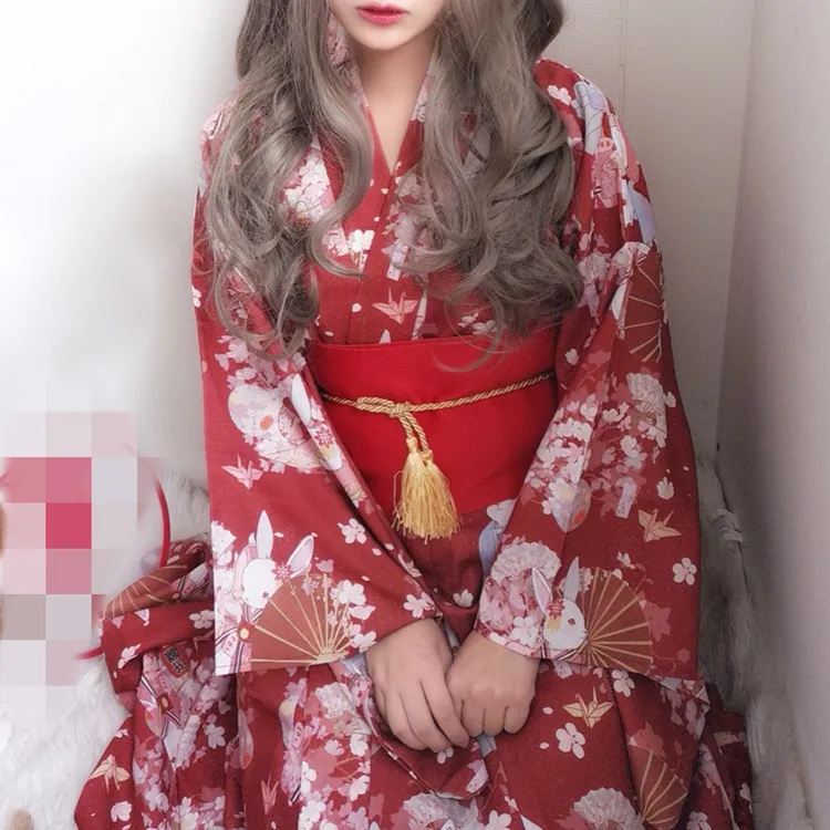 Традиционное японское кимоно японская одежда кимоно femme кимоно косплей японский стиль юката женское платье в азиатском стиле красный