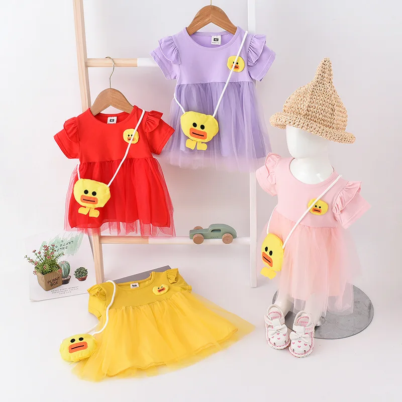 

Baby Girl Dress Summer Short Sleeve Princess Dress Party Birthday Dress Patchwork Tulle Infantil Vestido Newborn Carrot Bag