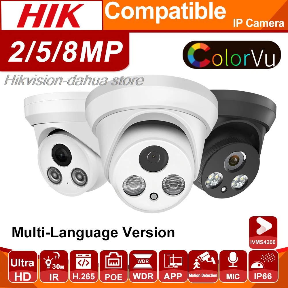 Hikvision Compatible 8MP 5MP ColorVu IR Dome HD 4K PoE IP67 Built in
