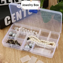 Transparent Jewelry Storage Box Container Beads Earrings Necklace Ring Bracelet Women Belongs Package Case 15 Movable Grid