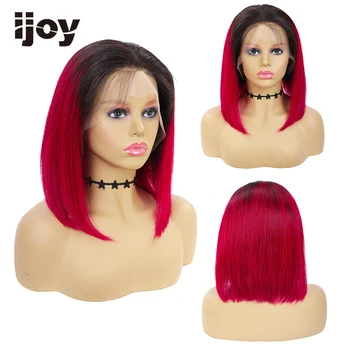 

4X13 Lace Front Human Hair Wigs Straight BOB Wig Ombre Burgundy Red Brazilian Hair For Black Women Non-Remy Hair IJOY