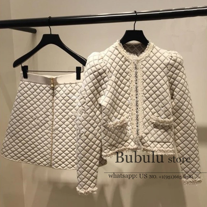 

luxury designer 2020 fall clothes two piece set outfits for women Autumn Winter Fashion Knitted sweater crop top + Plaid skirt