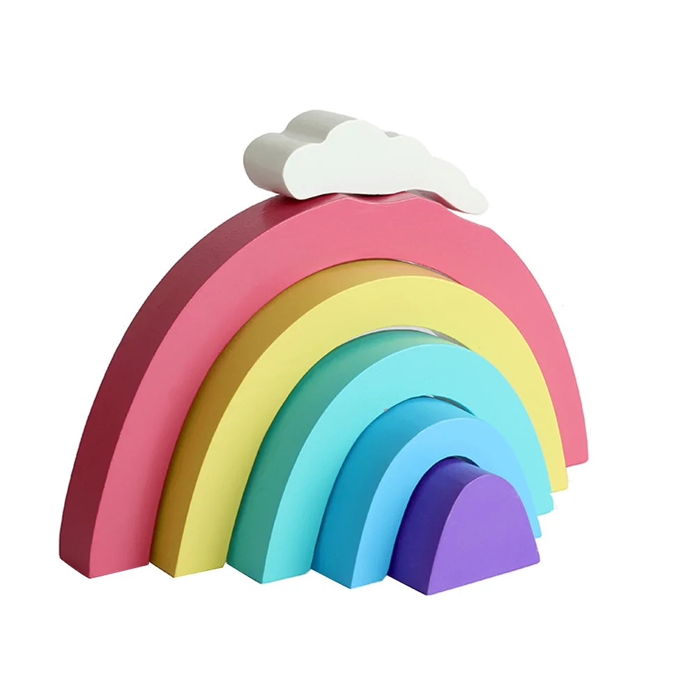 

Rainbow Home Decorations Family Handicraft Fashion Building Blocks Wedding Wooden Beautiful Decoration Wooden Ornaments Toy