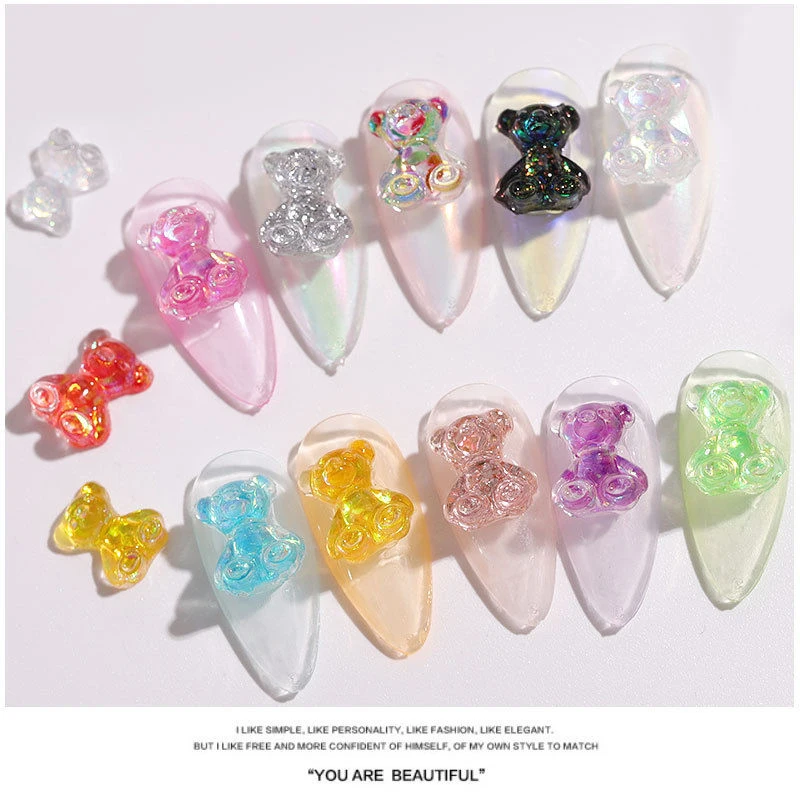 

30Pcs Nail Art Accessories Little Bear Cartoon Resin Transparent Sequins Glitter FlatBack 3D Fingernail DIY Decoration 8X9mm