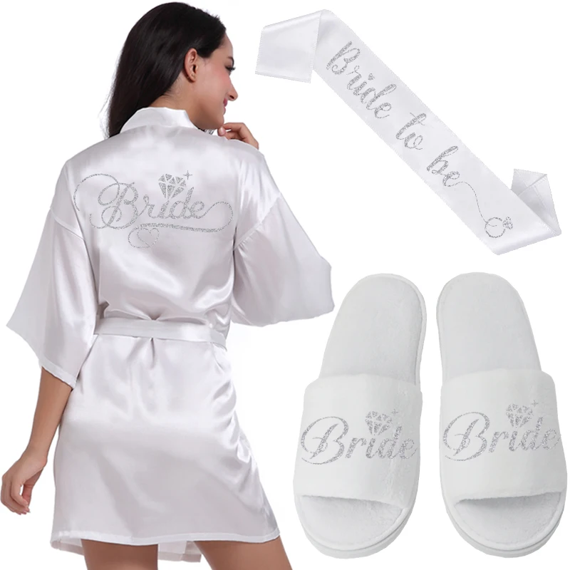 Women Sleepwear Bride Robes Silk Robe Sleepwear Pajamas Silver Writing Bridal Wedding Robes Bride Bridesmaid Maid of Honor Women Party Robe Floral Bridal Party Gifts Get Ready Robes