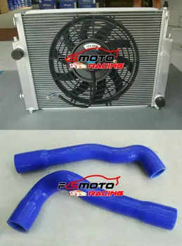 

3 ROW Blue HOSE + Aluminum Radiator + Fan For BMW 3 Series E36 M3 Z3 325TD 320/323/328I/IC/IS S52 M52 M50TU Engine 1992-1999