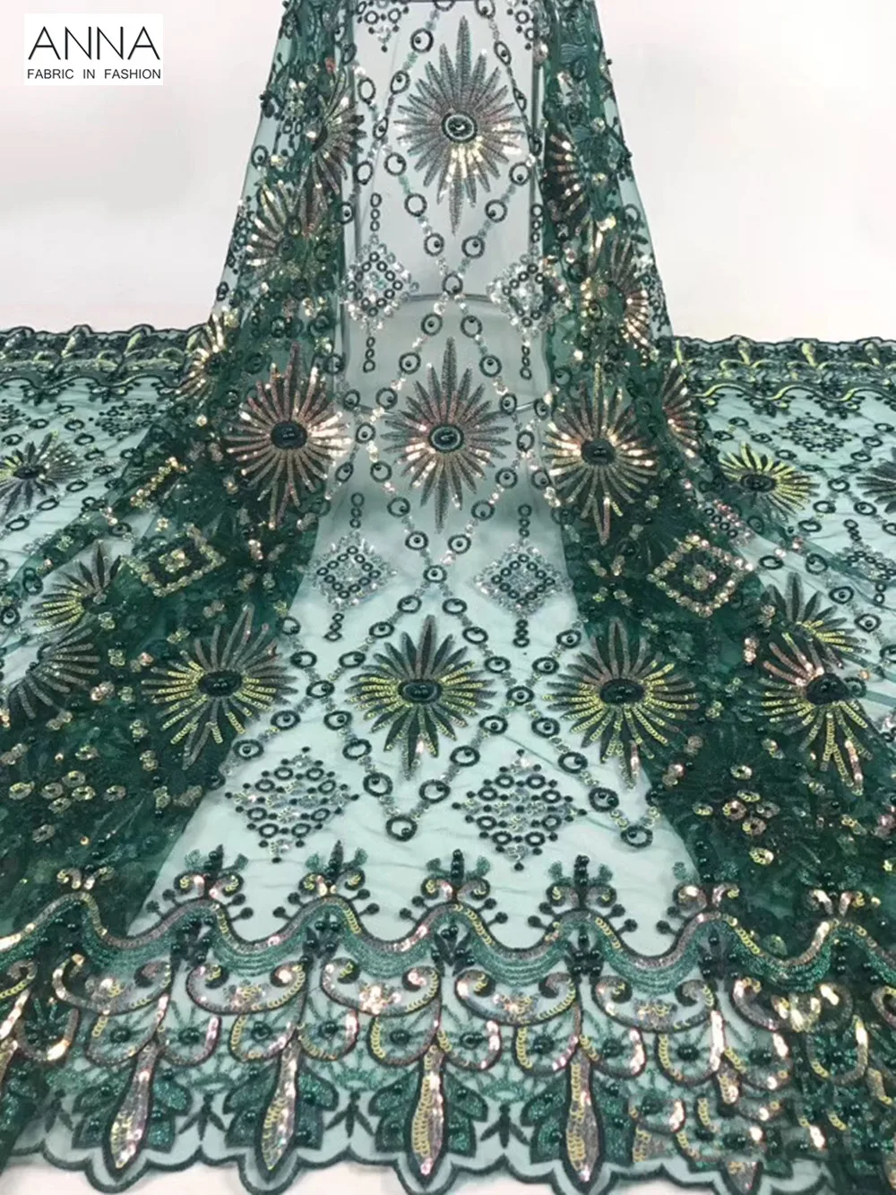 

ANNA Heavy French Beaded Lace Fabric Shiny Glitter Tulle Lace Nigerian Mesh Lace African Net Lace Fabric 5 Yards Party Gown