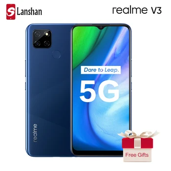 Перейти на Алиэкспресс и купить Двойной 5G realme v3 мобильный телефон 5000 мА/ч, Батарея 6 ГБ 128 ГБ МТК 720 6,5 дюймов ЖК-дисплей большой Экран 13MP тройной задней Камера смартфон