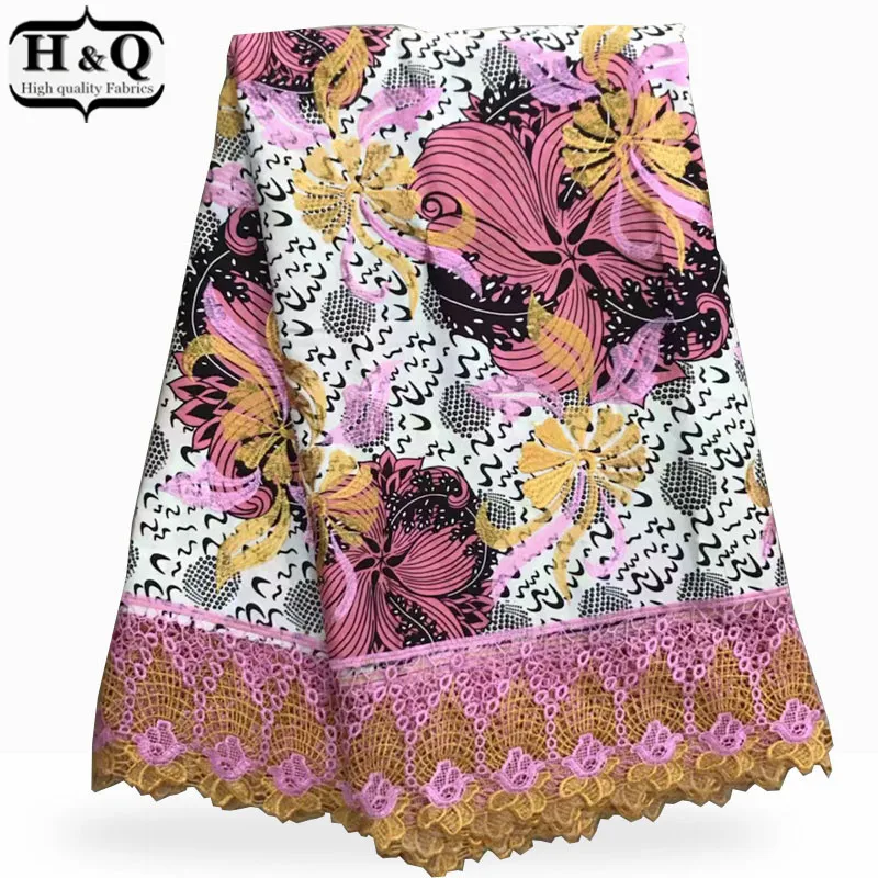 

New Arrival 100% Cotton Embroidered Lace Fabric 2019 Nigerian Guipure Cord Lace Ankara Wax Print With Lace For Woman Clothing