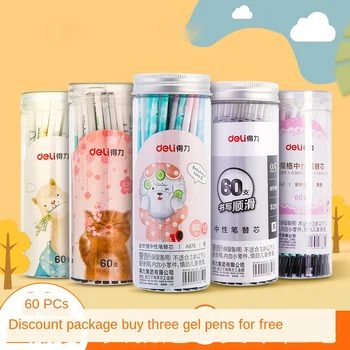 

DELI Pen Refill Little Fresh Student Neutral Refill 0.5 Full Needle Gel Ink Pen Refill Cute Cartoon 60pcs Gel Refill WritingTool