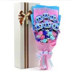 Kawaii Плюшевые игрушки, Стич с искусственными цветами мультфильм букет Подарочная коробка мягкие животные Рождество День Святого Валентина