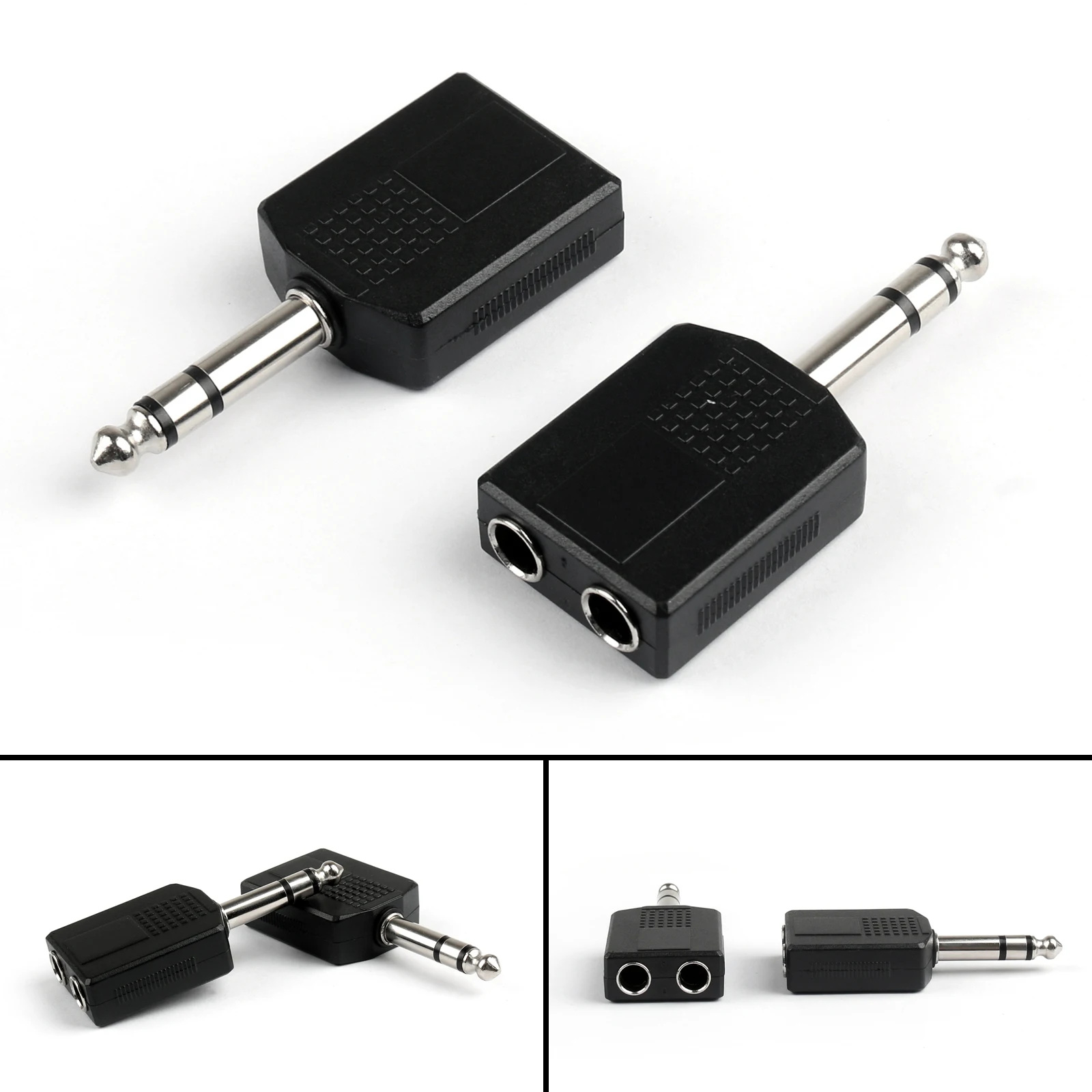 Artudatech 100Pcs 1 4 6 35mm Stereo Plug Adapter to 2 Way 6 35mm Mono Jack Headphone Y Splitter Connector Parts