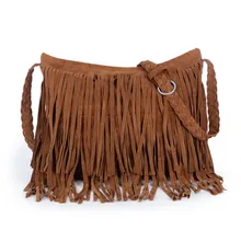 Женский хиппи Бахрома Кисточкой искусственная Замшевая сумка через плечо мессенджер Хобо через плечо для женщин слинг сумки коричневый черный