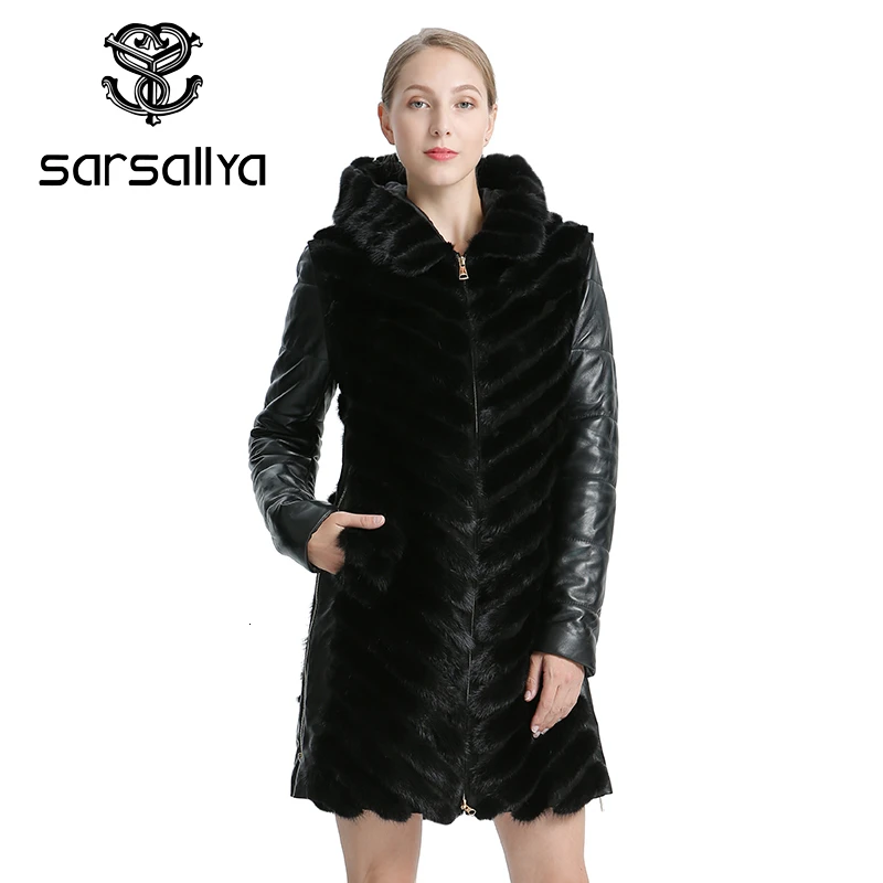 SARSALLYA натуральный норки пальто куртки женские зимние куртки съемный кожаный натуральным мехом пальто женская одежда пальто женские