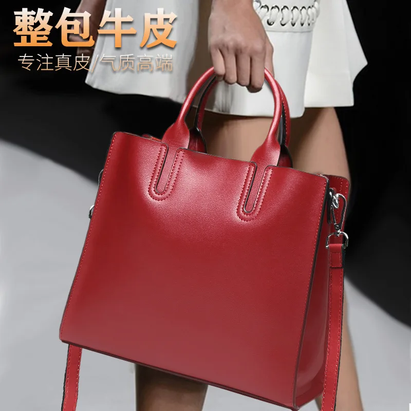 

Cowhide Bag Woman Capacity Genuine Leather Woman Package Concise Single Shoulder Package Handbag