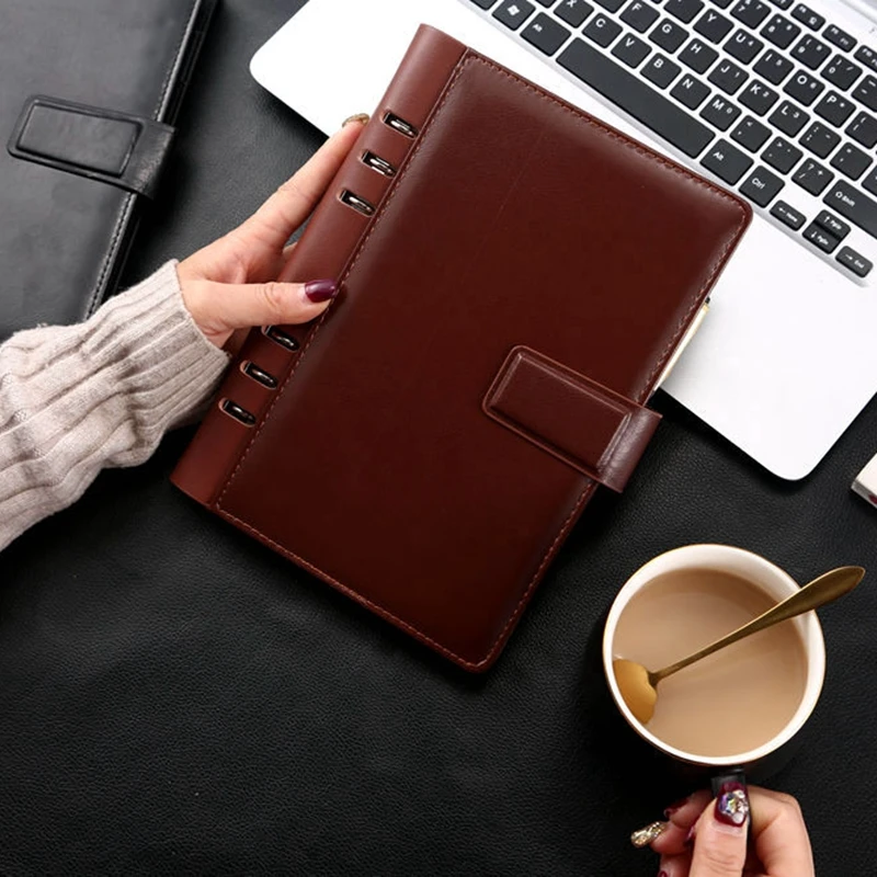 Caderno de Couro Preto com Logotipo Personalizado Fichário de Folhas Soltas para Empresários a5 Material de Escritório a6 b5 Fichário de Fichário - Imagem 4