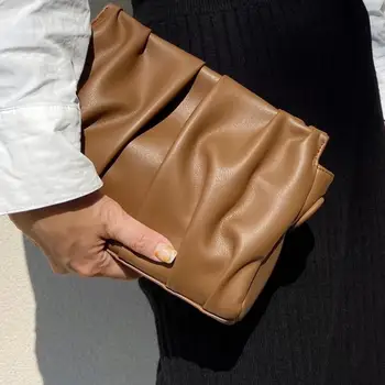 

Vintage Wrinkled Leather Small Square Bag Bow Crossbody Bag Wide Shoulder Strap Pleated Bag Ladies Clutch