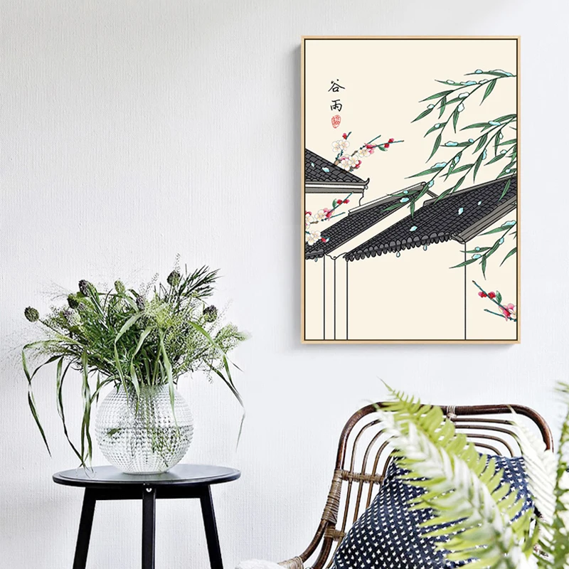 Traditional-Chinese-Ink-Building-Wall-Art-Canvas-Painting-Bamboo-Posters-and-prints-Wall-Pictures-for-Living (1)