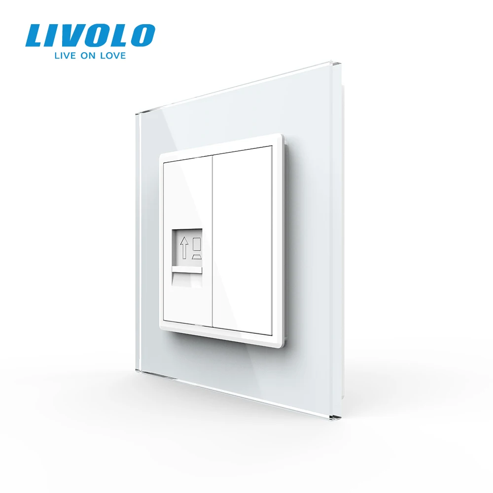 Livolo padrão da ue tomada de parede do computador tomada cat6 tipo, plugues internet, painel vidro cristal, único design duplo