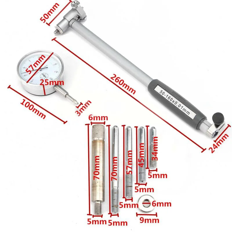 

50-160mm Bore Gauge Engine Cylinder Indicator Precision Measure Gage Test 0.01MM