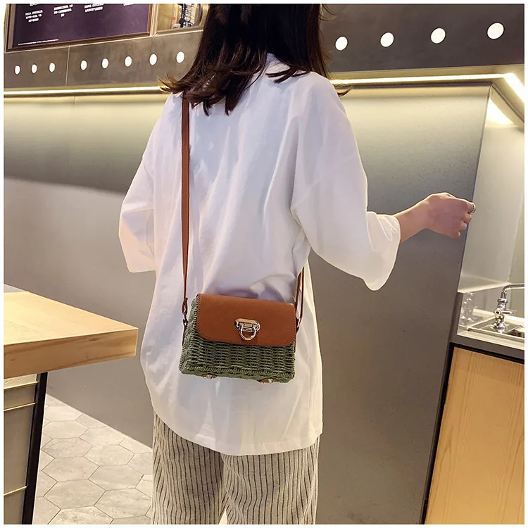 

New stereoscopic straw braided ox nose ring fashionable single shoulder slanting lady bag in 2019