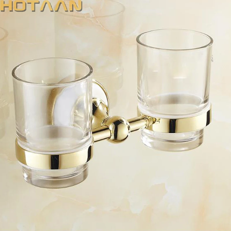 Details about   Wall Mounted Gold Double Tumbler Holder Cup & Tumbler Holders Toothbrush Holder 