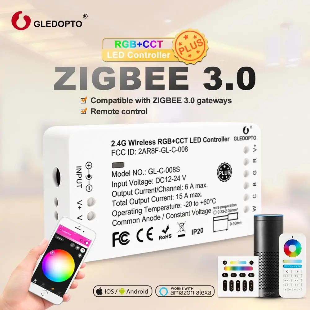 Tanie GLEDOPTO ZigBee 3.0 RGB i kolor kontroler taśmy ledowej DC12 24V praca z zigbee3.0 hub smartThings echo pluis sterowanie głosem LED