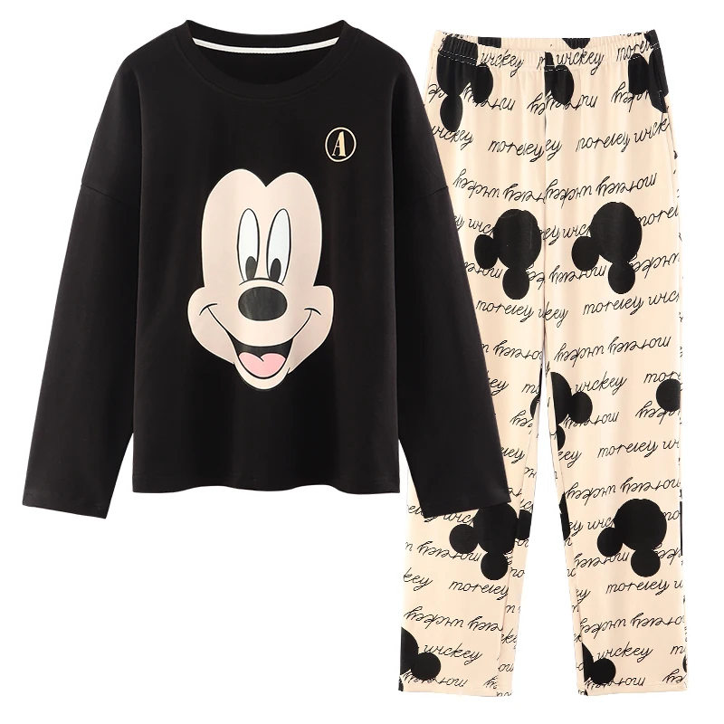 Disney Conjunto de Pijama Mickey Mouse para Mujer, ropa dormir de manga larga, 100% algodón, regalo de Navidad, otoño|Sets de pijamas| - AliExpress