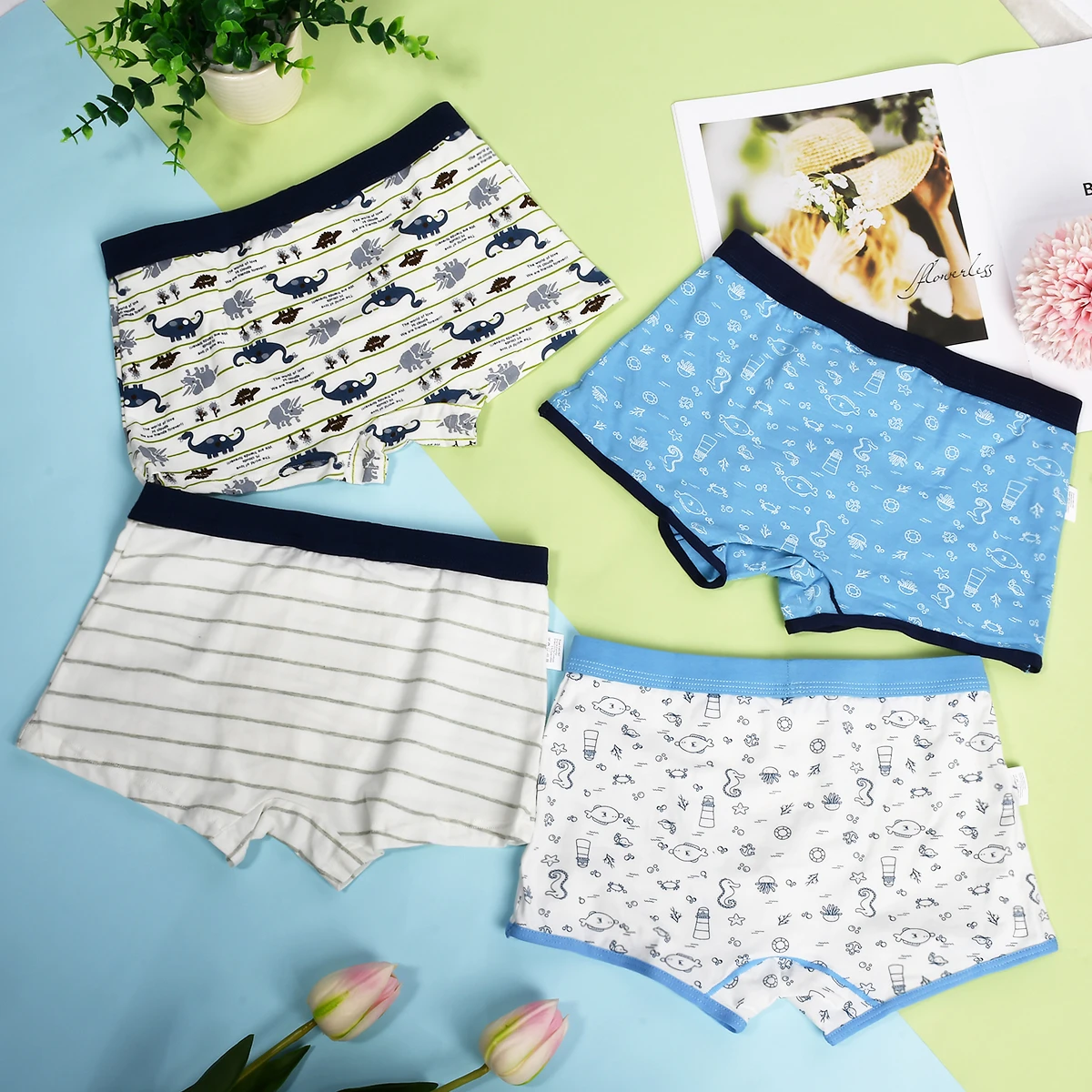 Комплект из 2 предметов хлопковое нижнее белье синего цвета для мальчиков