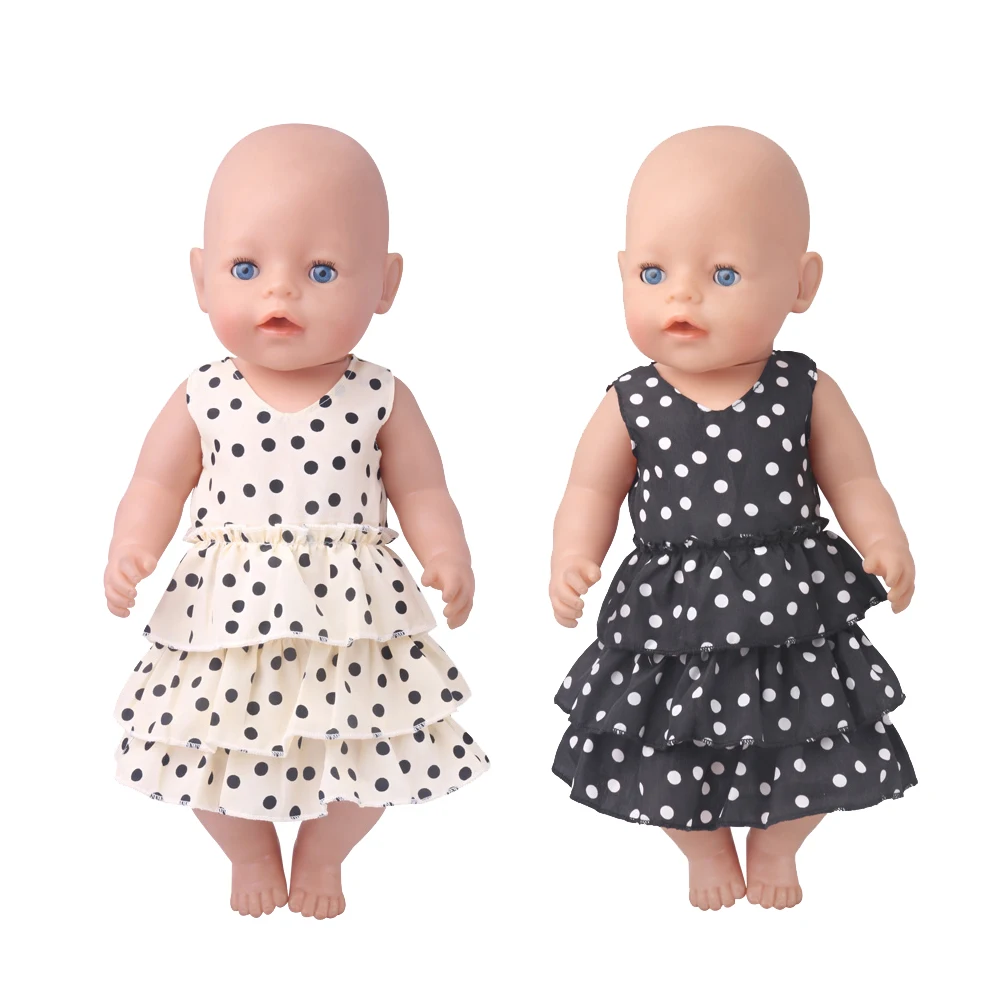 

43 cm baby dolls Clothes Fashionable black polka dot dress cake Baby toys skirt fit American 18 inch Girls doll f896
