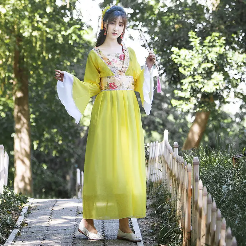 8 цветов, китайские традиционные женские костюмы Hanfu в стиле ретро для народных танцев, выступлений, сказочные винтажные платья, Детская Праздничная праздничная одежда - Цвет: Yellow
