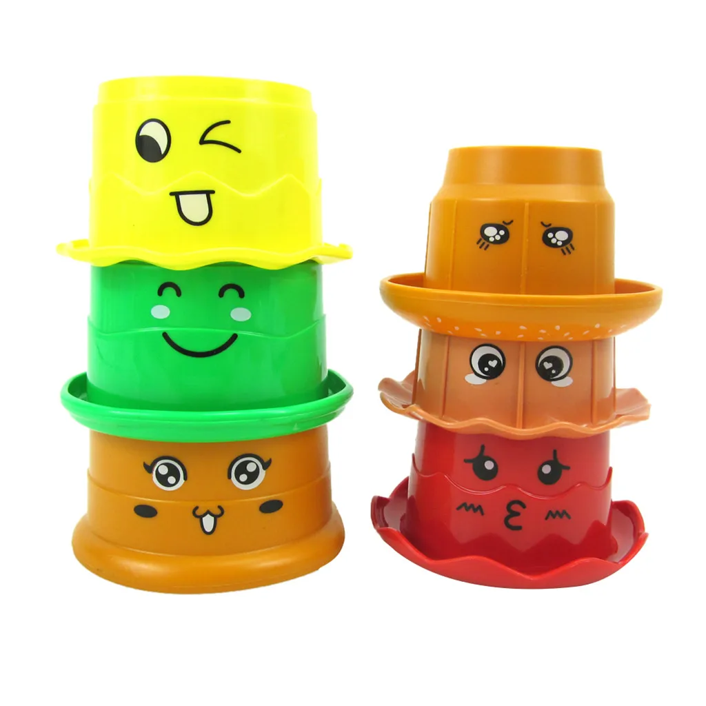 Игрушки для купания для новорожденных, набор игрушек для укладки, 6 шт., штабелирование чашек, детские игрушки, эластичные экологически пластиковые нетоксичные безопасные куклы