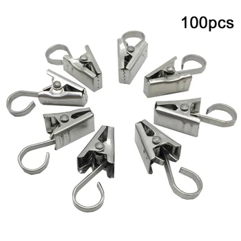 

100pcs Outdoor Activities Stainless Steel Wide Flat Photos RV Decoration Party Hanger String Light Hooks Wire Holder With Clips