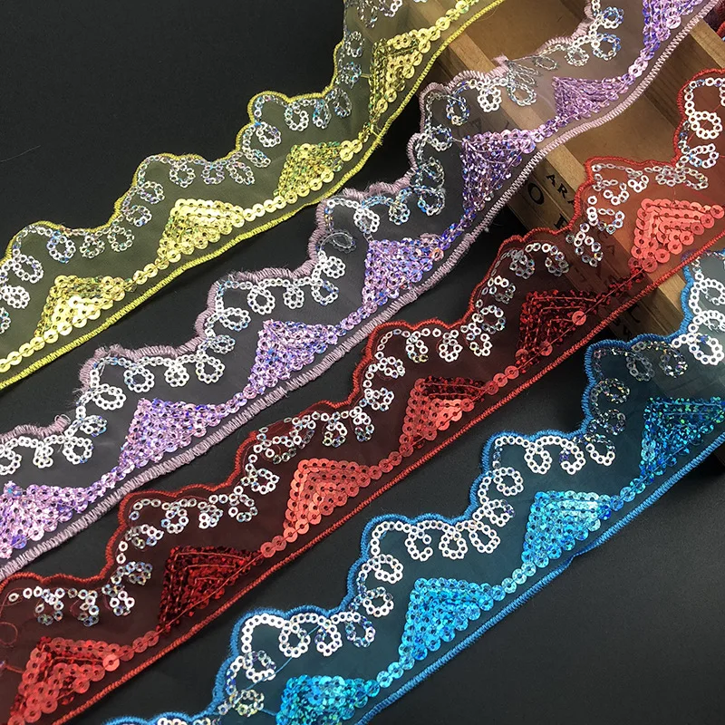 

New 11yds Mesh sequined lace Triangle sequin lace DIY accessories Sewing lace Headwear materials lace fabric Sequins