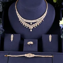 Jankelly золото-4 цвета большие серьги-капли циркония комплекты украшений для женщин вечерние, роскошные ювелирных изделий в Дубае Нигерия, фианиты, кристаллы, Наборы свадебных ювелирных изделий