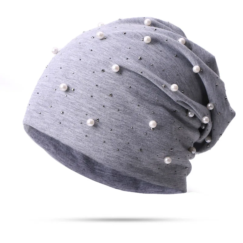 Модная жемчужная зимняя женская шапка, одноцветная, Skullies Beanies, Женская Осенняя шапочка-бини, женские шапки, мягкие теплые хлопковые вязаные шапки - Цвет: G