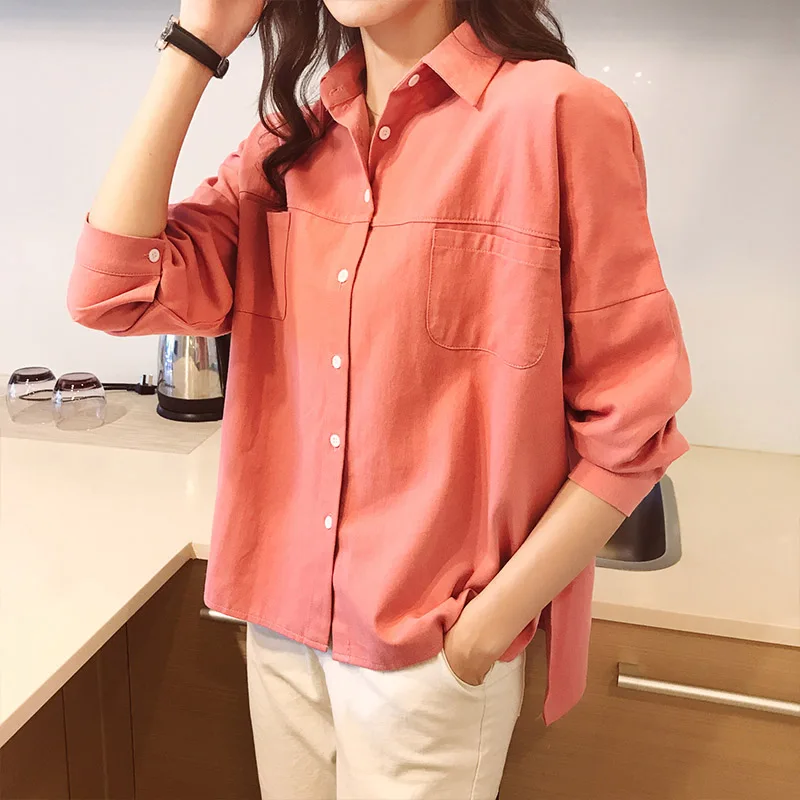 Новое поступление Женская белая блуза "летучая мышь" с длинными рукавами и двойными карманами футболка оверсайз с отложным воротником Топ Blusa Femenina T99203F - Цвет: brick red blouse