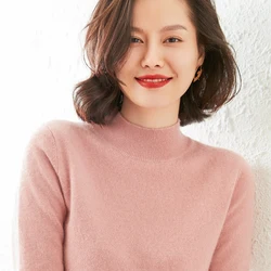 Top Grade Woman Pullover 100% Goat Cashmere Knitting Jumpers 2020 Winter New Half-high Oneck Soft Warm Sweater Female Clothes