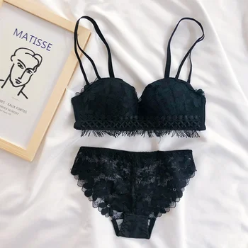 

4Colors Sexy Lace Embroidered Bra Set Gathered Push Up Lingerie Tassels Fashion Solid Women Bra & Brief Sets